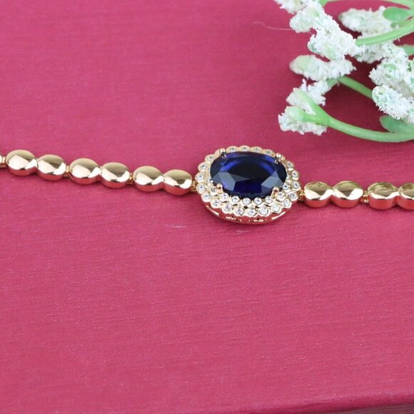 Rose Gold Bracelet with Blue Center Stone, XPBL0681 - Picture 7 of 12